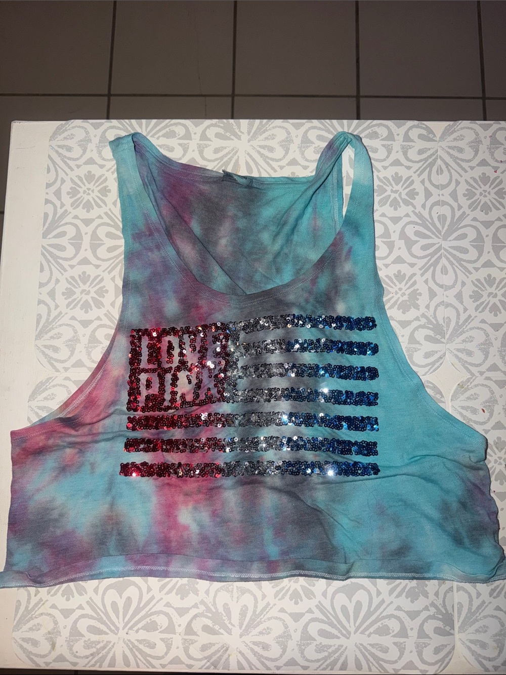 PINK Victoria's Secret Turquoise Pink Purple Tie-Dye Sequin Tank